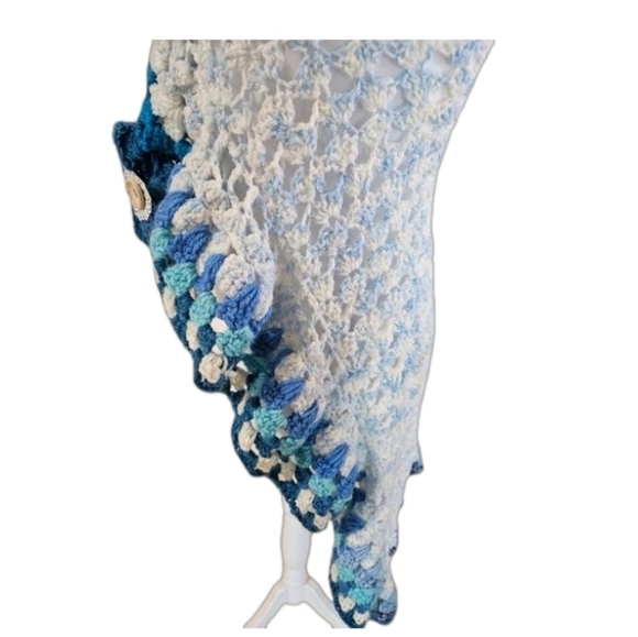 Hand Crafted crochet handmade top eclectic textile wearable art blue upcycled - Picture 9 of 16